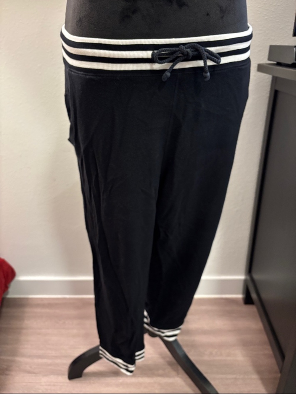 Black Lounge Joggers with White Stripe Waistband